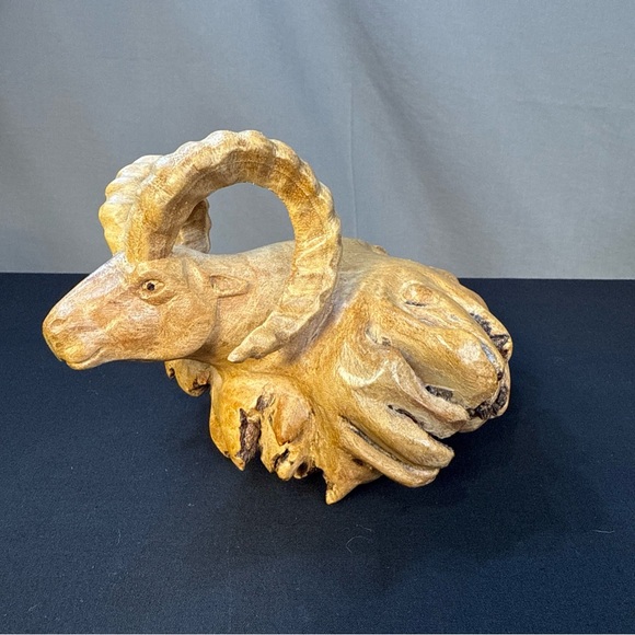 Vintage Handcrafted Burl Wood Ram Sculpture - Picture 2 of 10